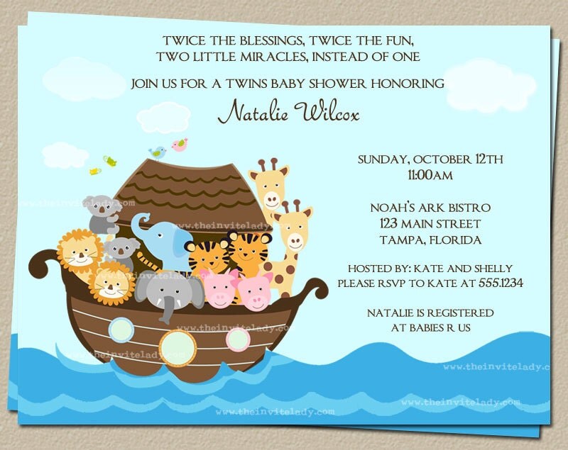 Noahs Ark Baby Shower Invitations for Twins or One Child, Set of 10 