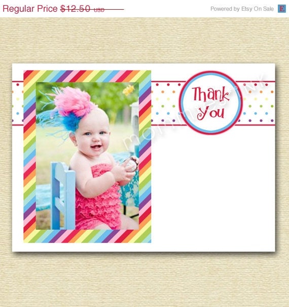 10% Off Holiday Sale Mod Chic Rainbow Dots and Stripes Photo Thank You Note - PRINTABLE DESIGN Il_570xn