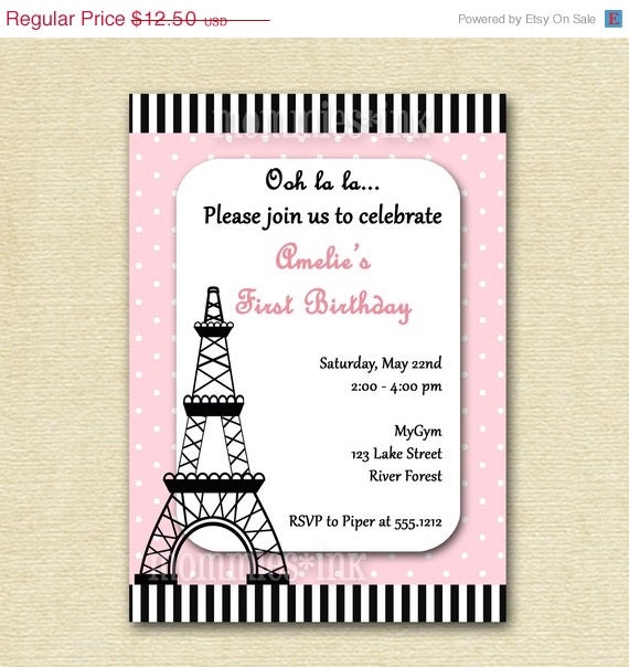 10% Off Holiday Sale Eiffel Tower Birthday Party Invitation - PRINTABLE INVITATION DESIGN Il_570xn
