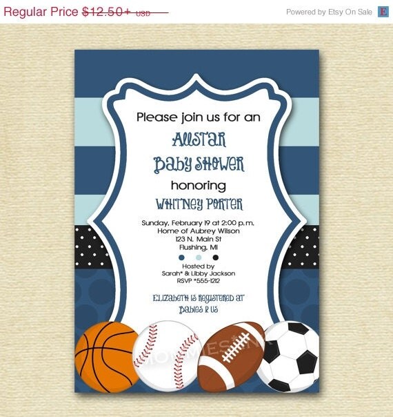 10% Off Holiday Sale Mod Allstar Sports Theme Baby Shower or Birthday Party Invitation - PRINTABLE INVITATION DESIGN Il_570xn