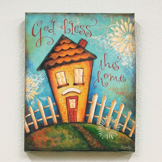 Glittered Personalized 11x14 Wrapped CANVAS GICLEE Bless This Home - House Blessing