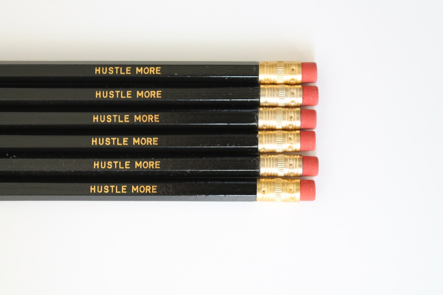 Personalized Pencils - Hustle More - Black Set of 6 - By A Blissful Nest Il_570xn