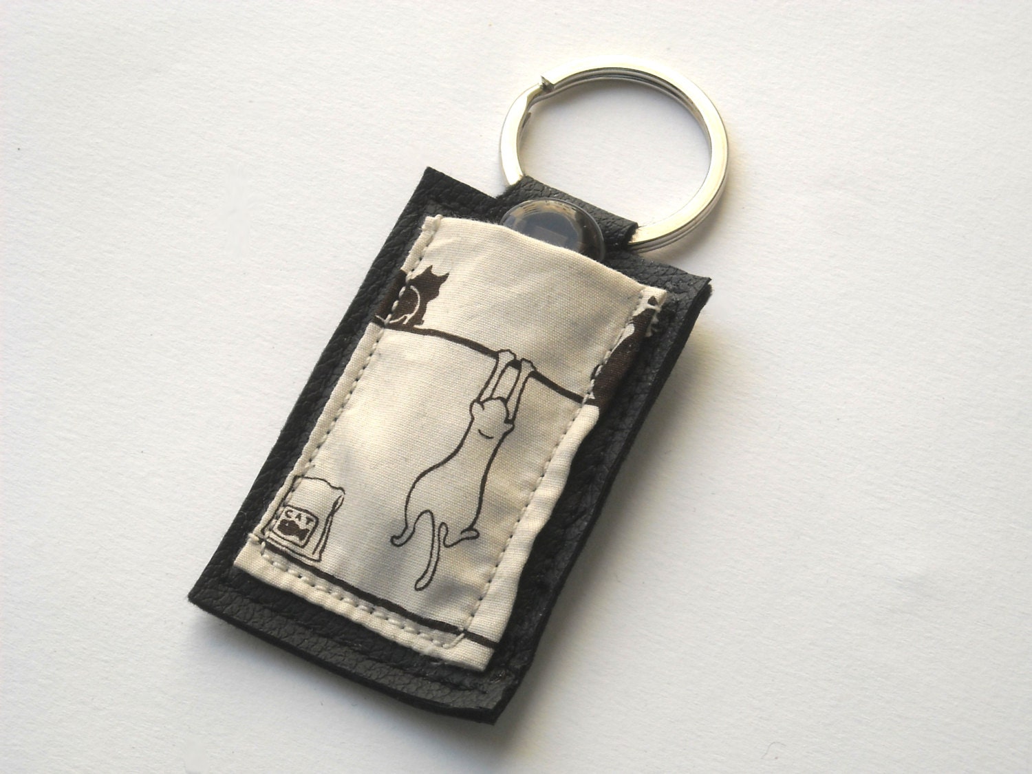 Usb keychain case holder with cats eco leather flash by Lunica