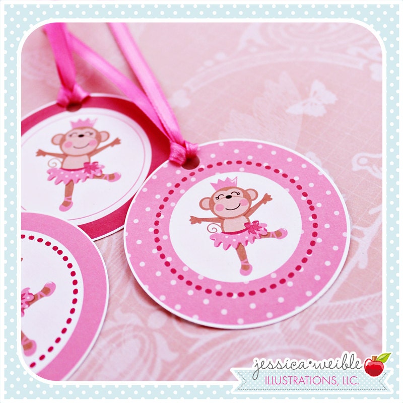 Ballerina Monkey - Printable Party Tags - Cupake Toppers - Printable Party Favors - Ballerina Monkey Party Printables Il_570xn