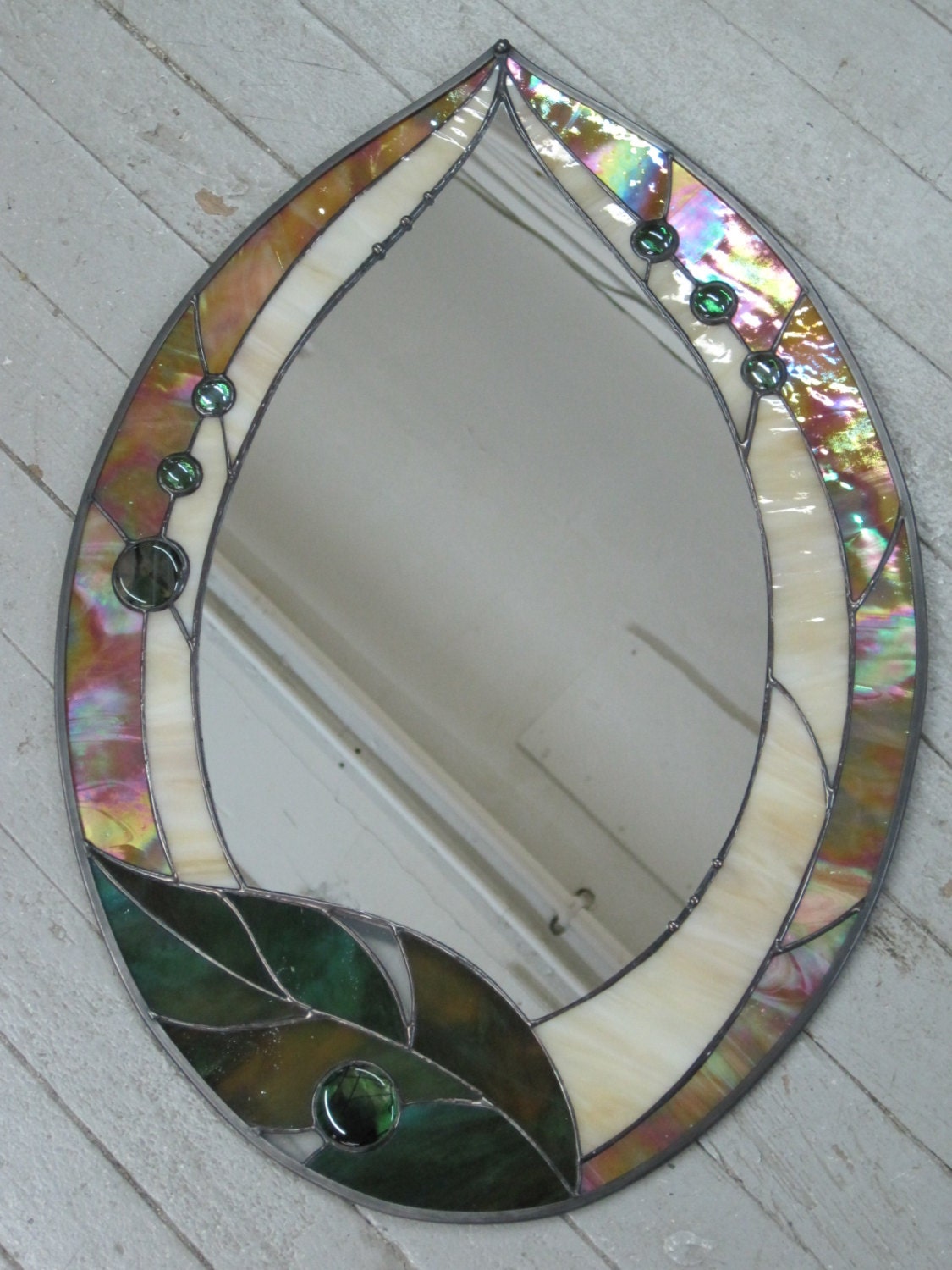 Items similar to Fun Funky Stained Glass Leaf Mirror on Etsy
