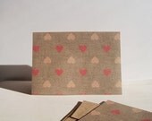 Heart Note Cards - Valentine Cards, Coral Dusty Pink Hearts, Kraft Paper Stationery Set, Love Note Card Set, Kraft Modern Rustic Valentines - twin2kim