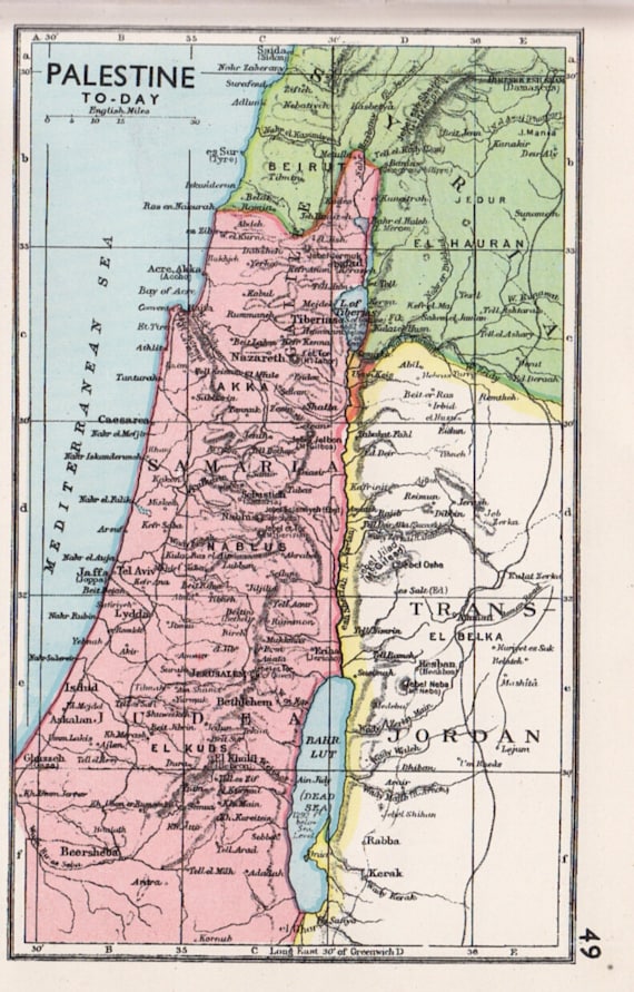 Items similar to Palestine map, antique 1940 map of 