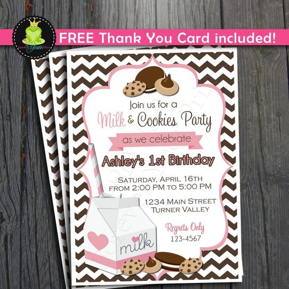 Milk and Cookie Invitation - FREE Thank You Card included Il_570xn