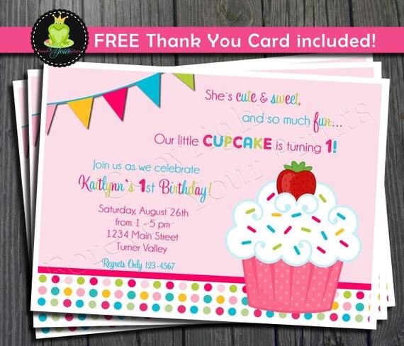 Cupcake Birthday Invitation - 1st Birthday Invitation Il_570xn