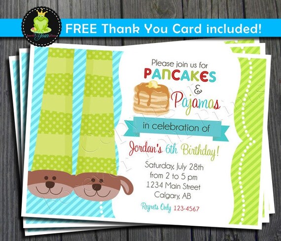 Pancakes and Pajamas Invitation - FREE Thank You Card included Il_570xn