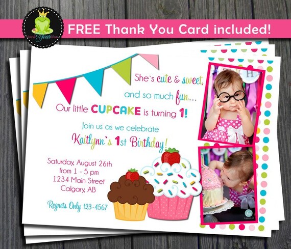 Cupcake Birthday Invitation - FREE Thank You Card included Il_570xn