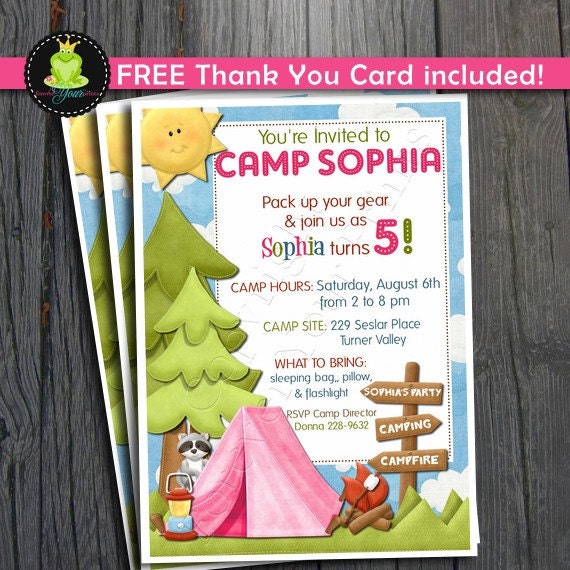 Camping Birthday Invitation - FREE Thank You Card included Il_570xn