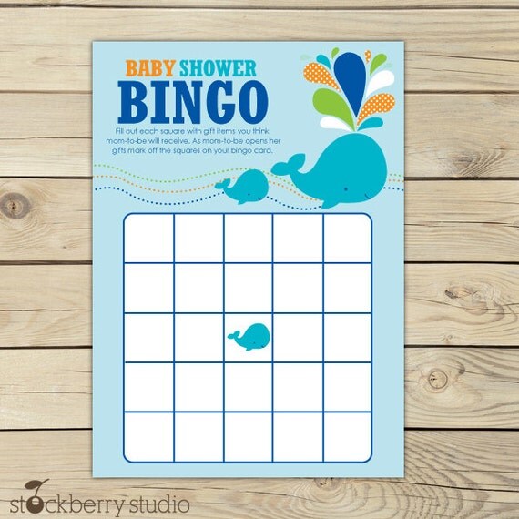 Whale Baby Shower Aqua Blue Printable Bingo Game - Instant Download Il_570xn