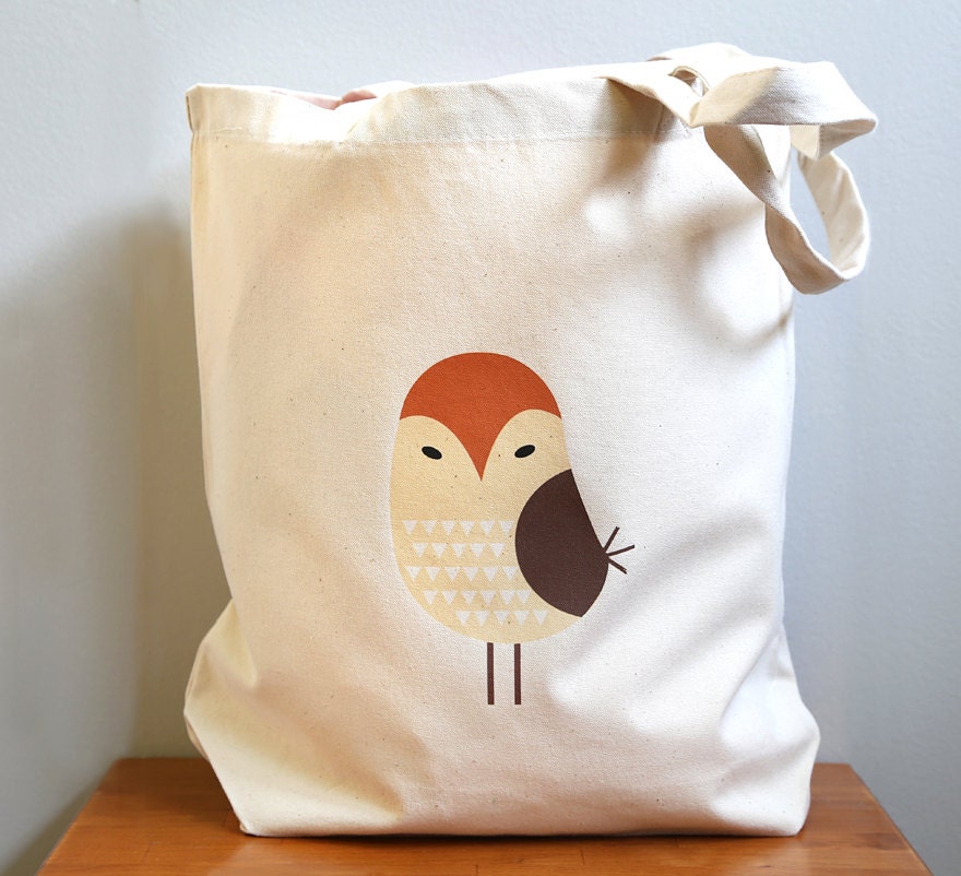 Cute owl canvas tote bag. 10oz cotton. by squarepaisleydesign