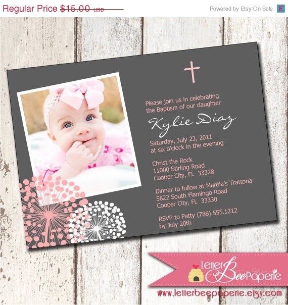 ON SALE Cotton Blossom Custom Photo Boy/Girl/Twin Baptism Invitation - Christening - First Communion - Choose Your Colors - Printable Digit Il_570xn