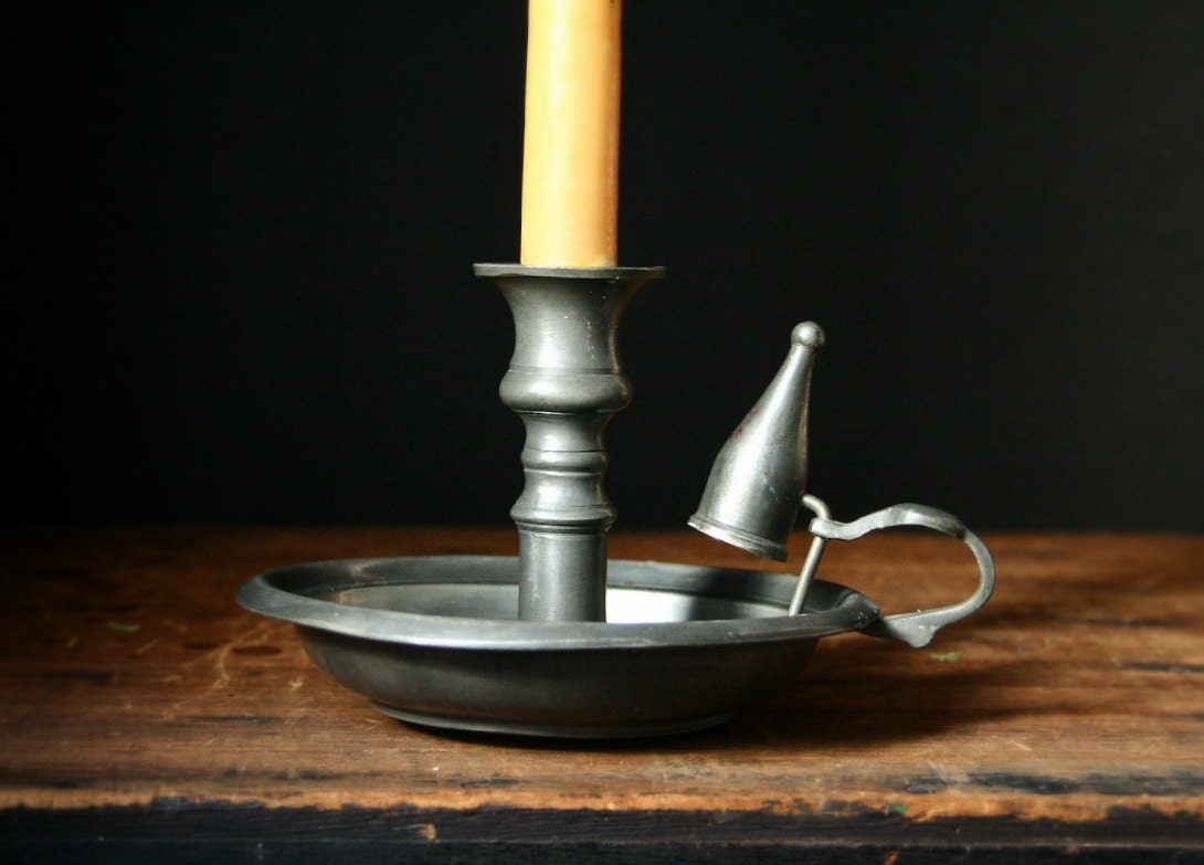 Antique pewter chamber candle, England - cristinasroom