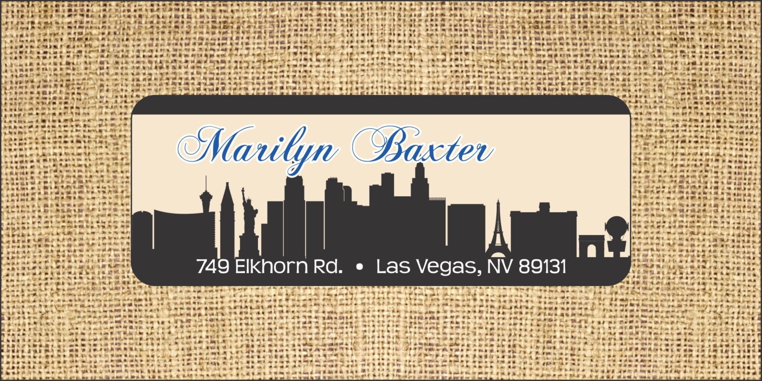 150 Las Vegas Skyline Return Address Labels - Self stick and glossy Il_570xn