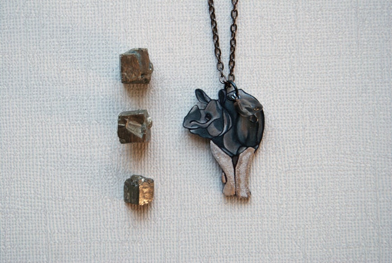 Rhino Necklace / Rhinoceros Necklace / Metallic Collection / Gray Grey  / Silver / African / Animal of Africa - PeriwinkleNuthatch