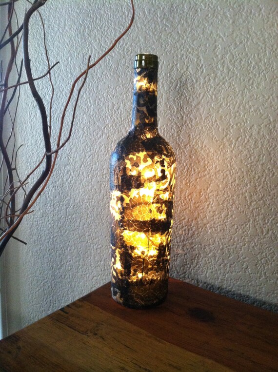 Wine Bottle Light Black and White Decoupaged by DesignsbyKKay