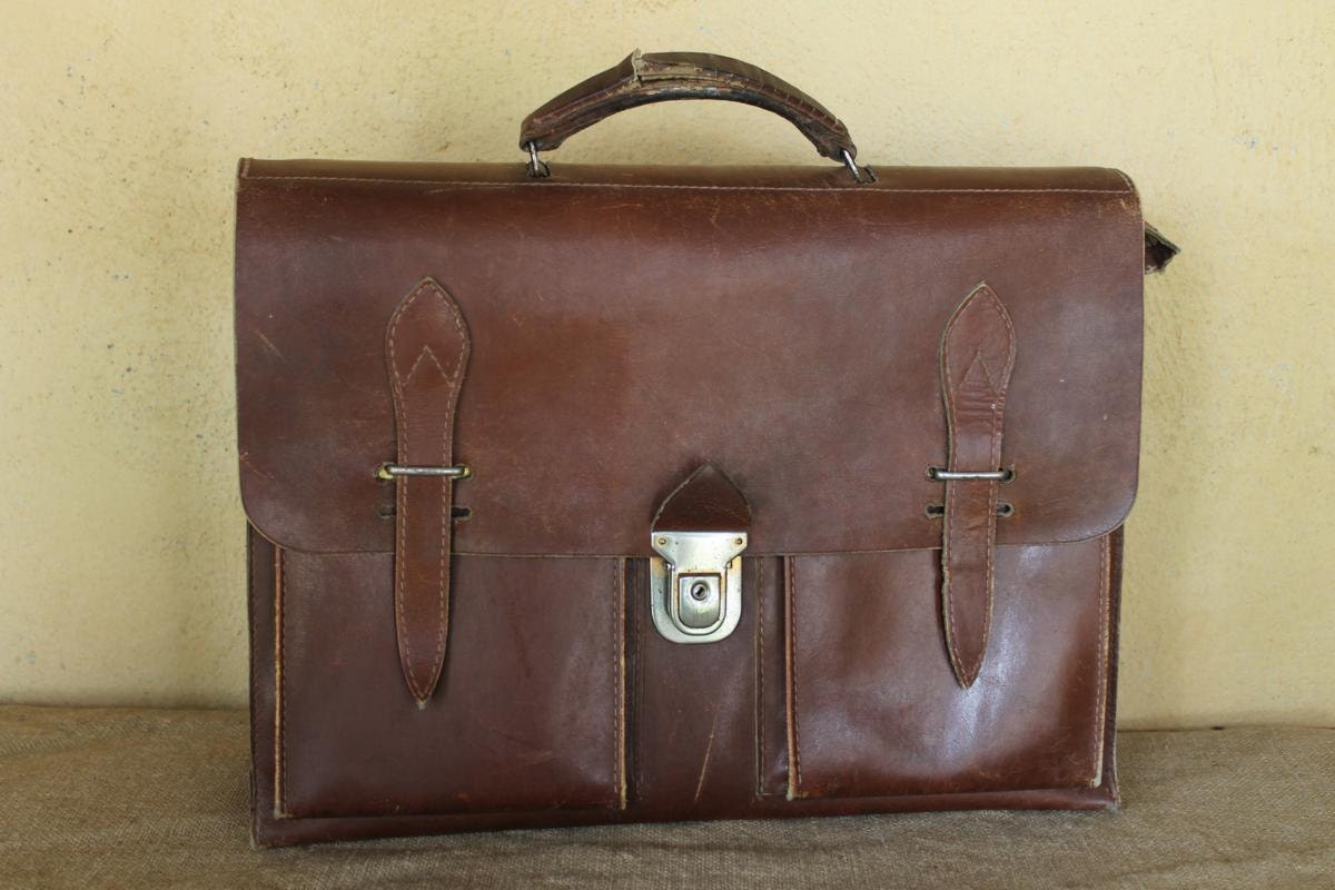 Ancien Cartable D Colier Cuir Marron Ann E