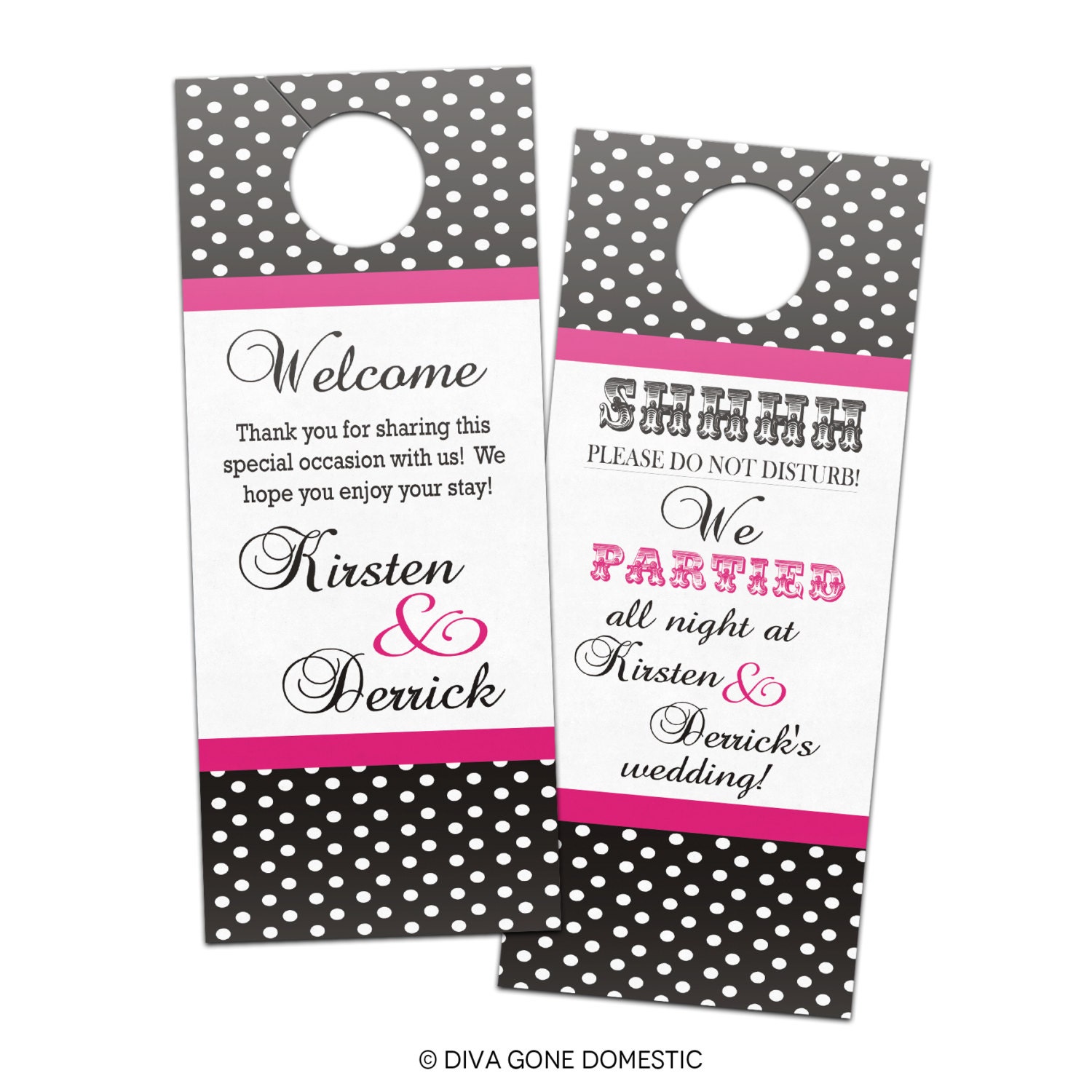 Customizable Wedding Hotel Door Hangers - Polka Dots Western Rustic Country Chic - Bridal Door Hanger for Guests or Welcome Bags Il_570xn