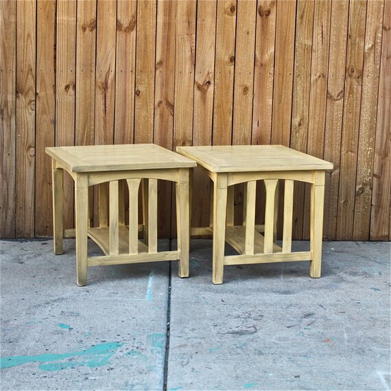 Items similar to Yellow Side, End Table/ Nightstand Set/ Creamy Caramel color/ Distressed Living