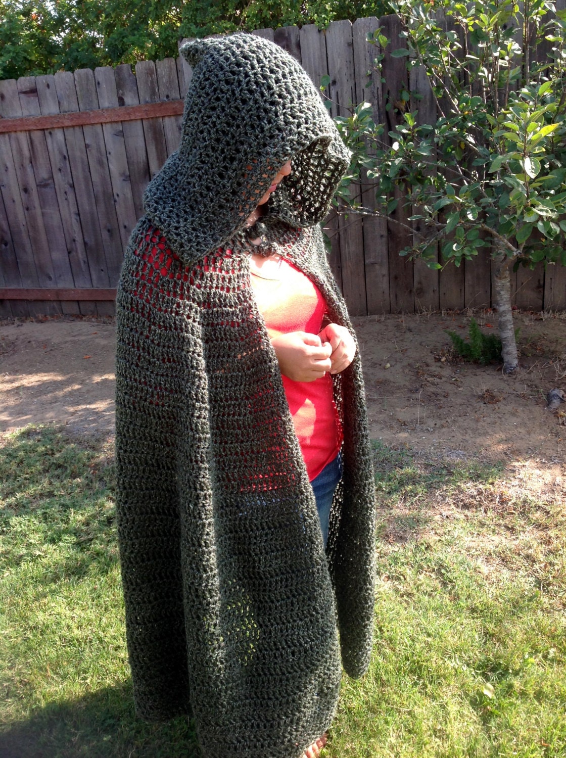 Crochet Hooded Forest Green Cloak / Renaissance by GamaChanRiot