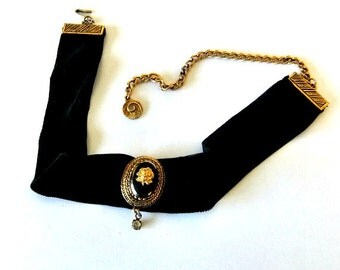 Black Velvet Dog Collar Choker With Pendant by Celebrity NY