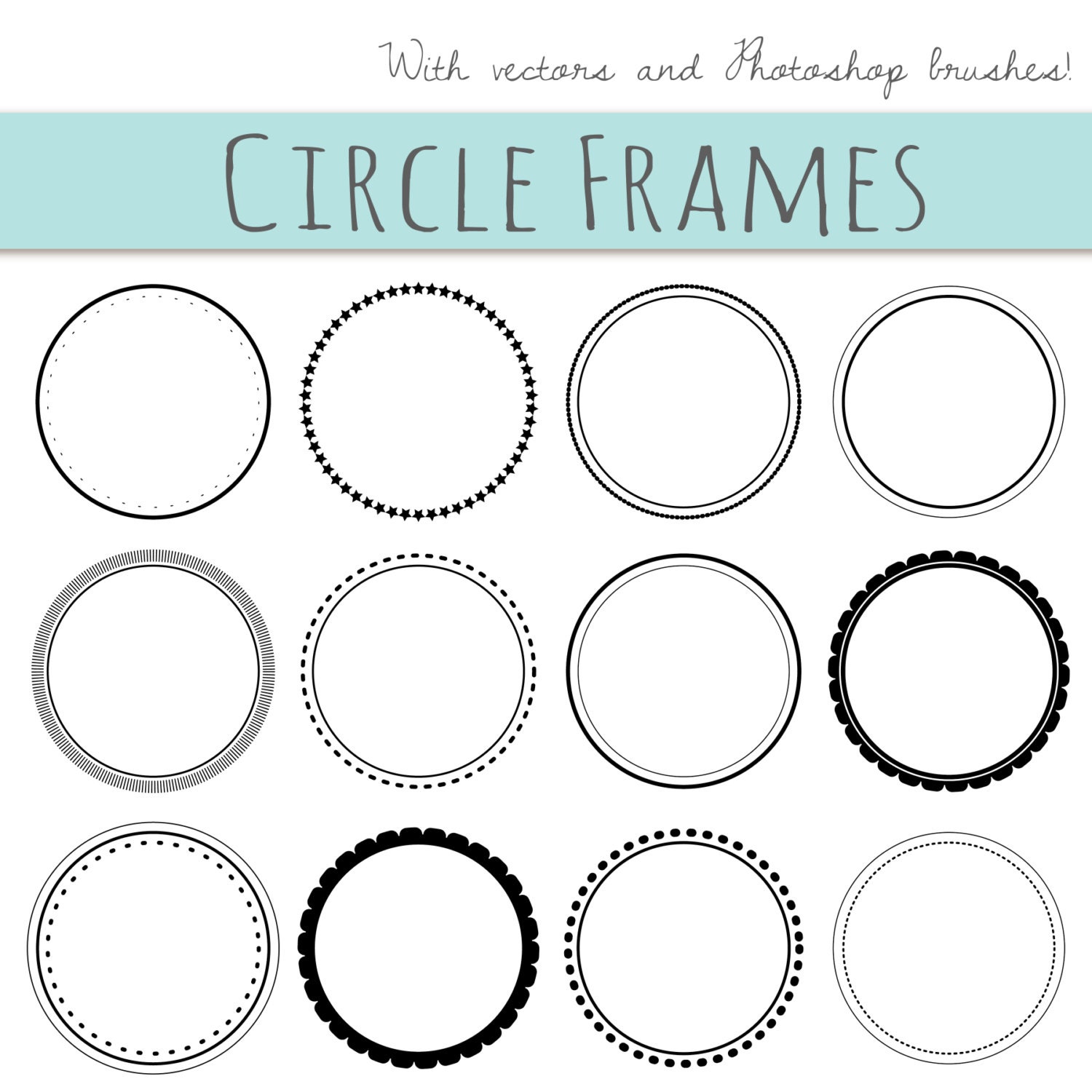 12 Digital Scrapbook Frames // Circle Clip art by thePENandBRUSH