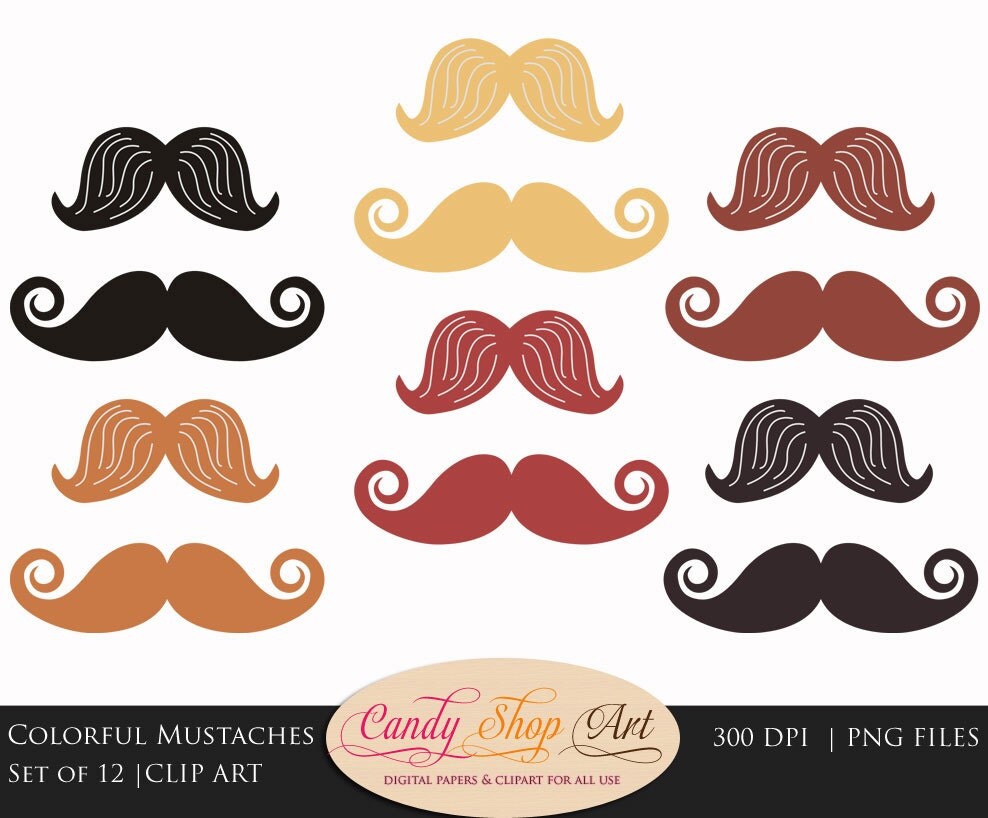 Colorful Mustache Clipart Moustache Clipart by CandyShopDigitalArt