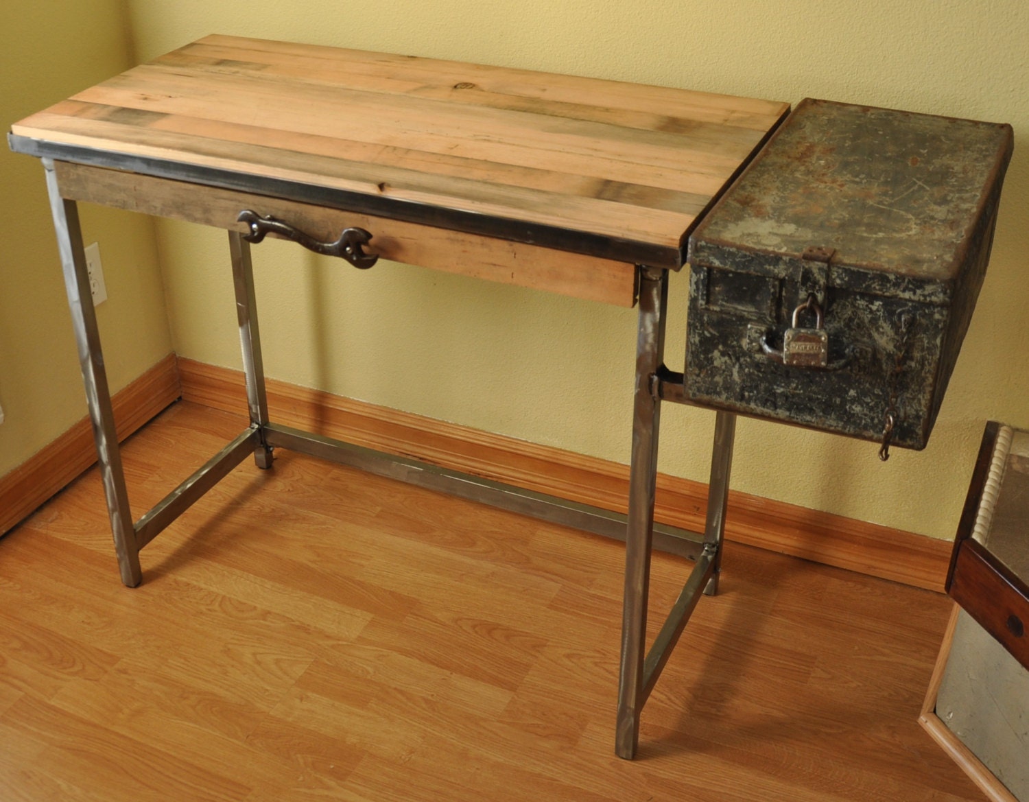Hand Built Wood & Steel Desk with Metal Box by BranchesFurniture