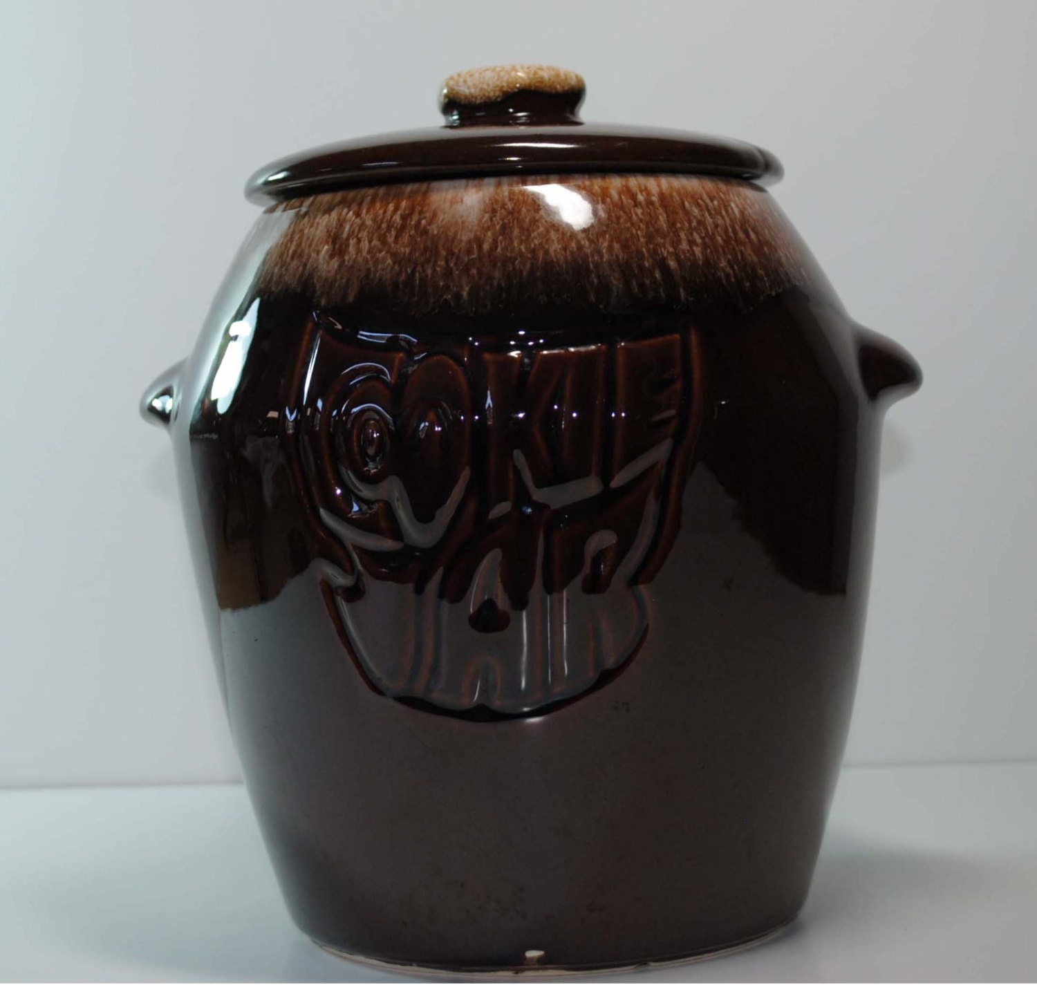 Vintage McCoy Cookie Jar Brown Splatter Dripware Pottery 1970s - BridgetsCollection