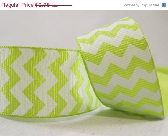 Cyber Week SALE 10% OFF 3 yards of Light Green 1" Chevron Grosgrain Ribbon Il_570xn