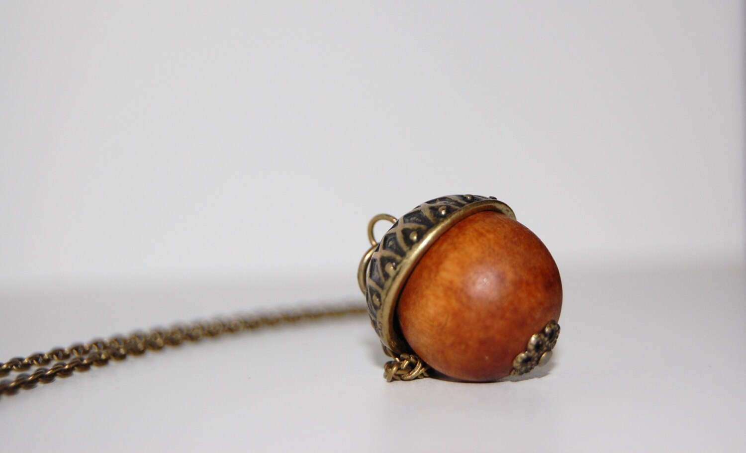 Metal and Wood Acorn Charm Necklace - WinstonGrady