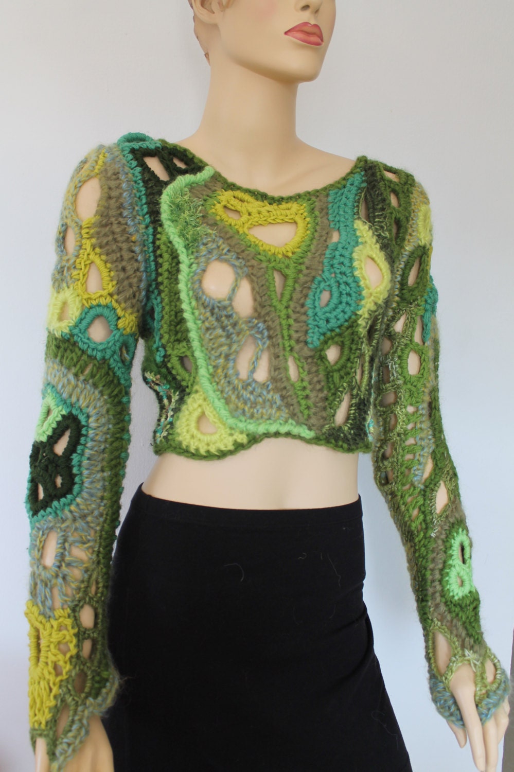 Shades of Green Chunky Freeform Crochet Sweater by levintovich