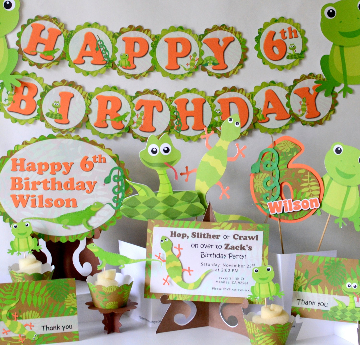 Reptile Party Decorations Frog Birthday Snake by bcpaperdesigns