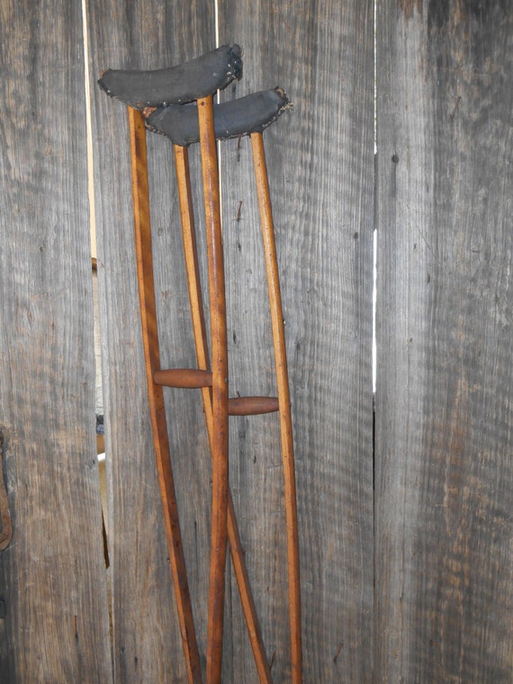 Antique Pair Of Wooden Crutches Medical Decor