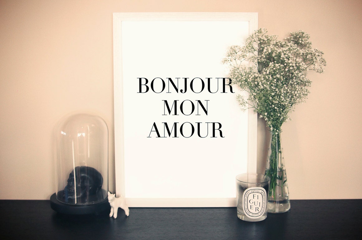 Bonjour Mon Amour Typography Quote Art Print - chloevaux