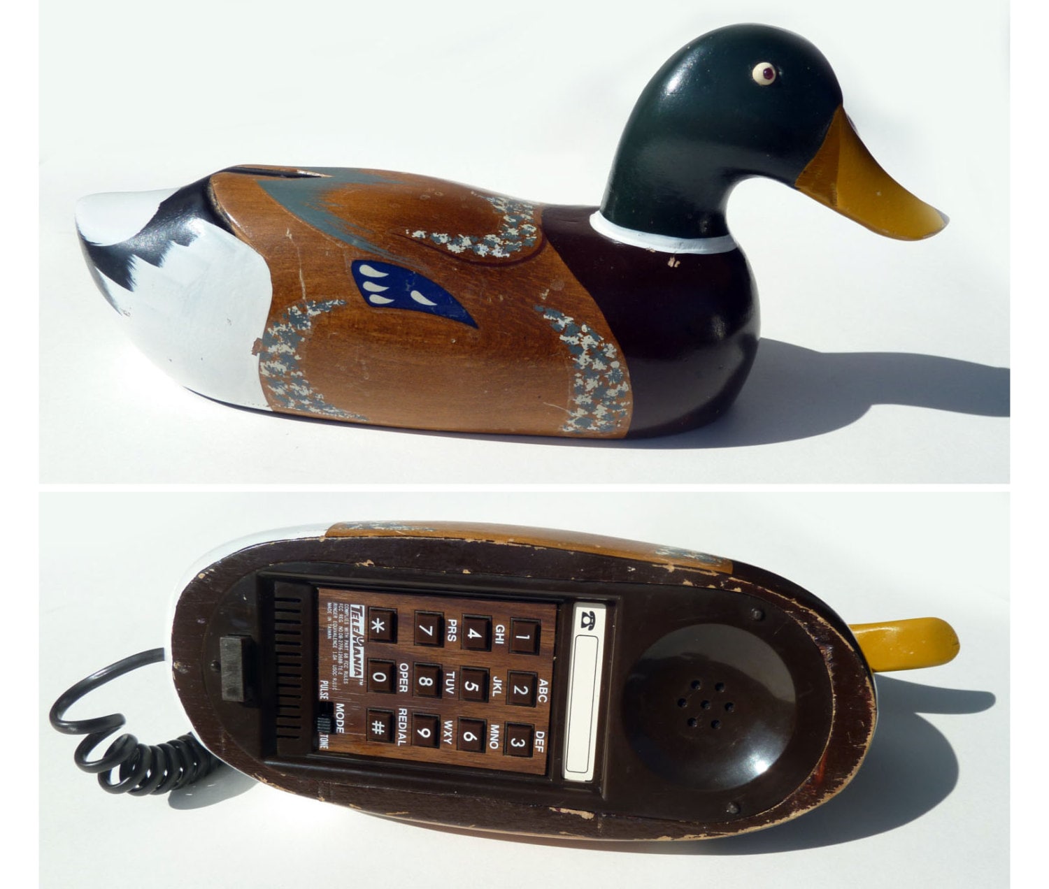 Wooden DECOY DUCK Telephone Push button vintage by cherryREVOLVER