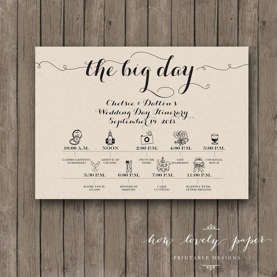 Printable Wedding Day Itinerary Card Wedding by HowLovelyPaper