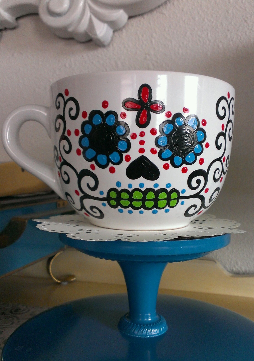 Hand Painted Sugar Skull Mug Dia De Los Muertos Mug Made To