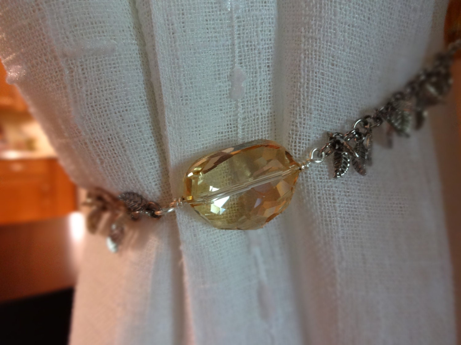 Beaded Curtain Tiebacks, Winter Home Decor, Yellow and Gray Decor