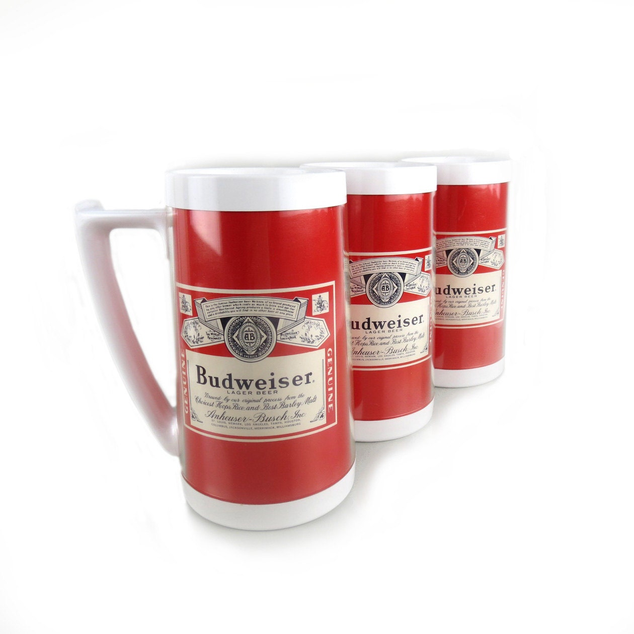 3 vintage Budweiser plastic insulated beer mugs by DrVintage