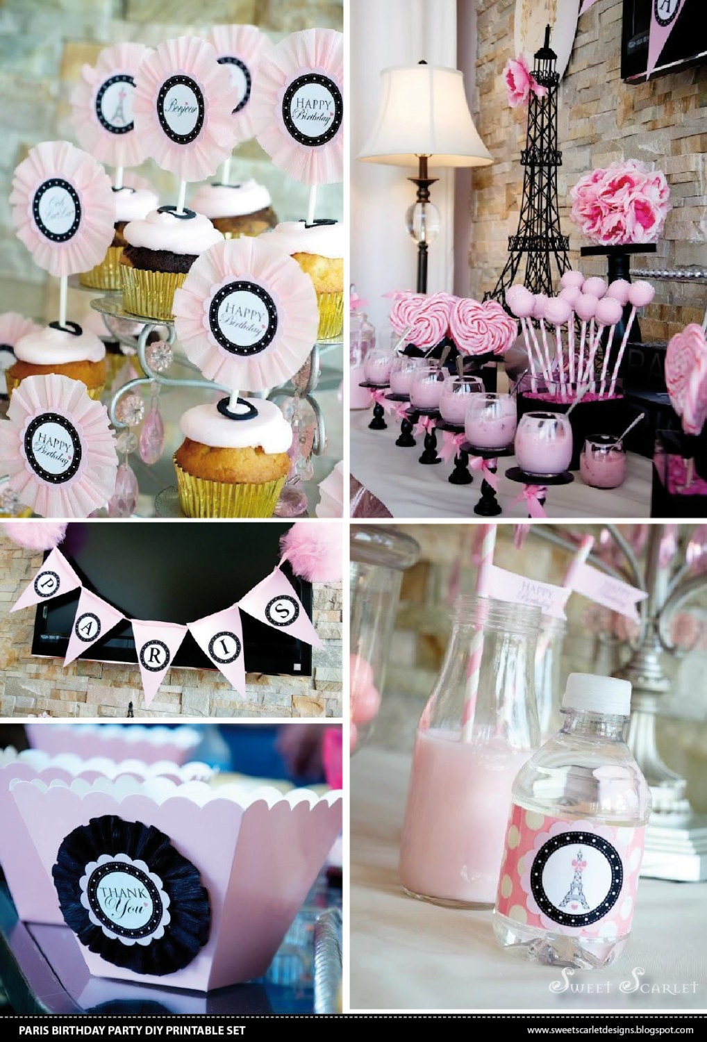 PARIS Party Printable Set - Invitation, Cupcake Toppers, Bunting, Favor Tags & more - Immediate Download Il_570xn