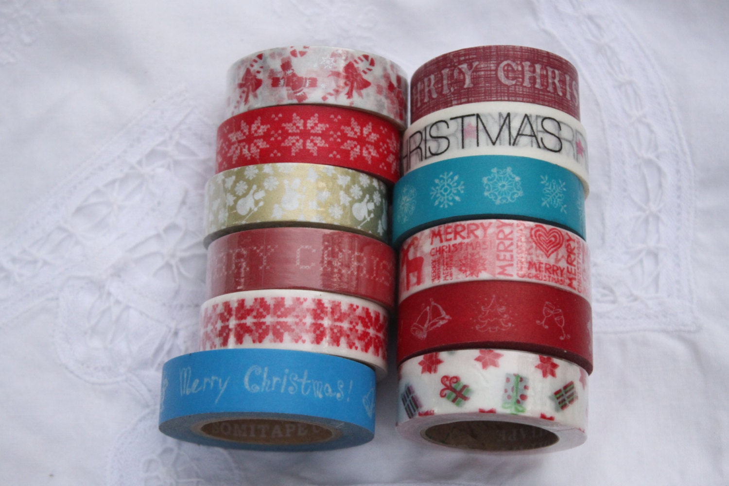 Christmas Washi Tape -- Choice of Rolls - snowflakes, bells, gold, red, merry christmas Il_570xn