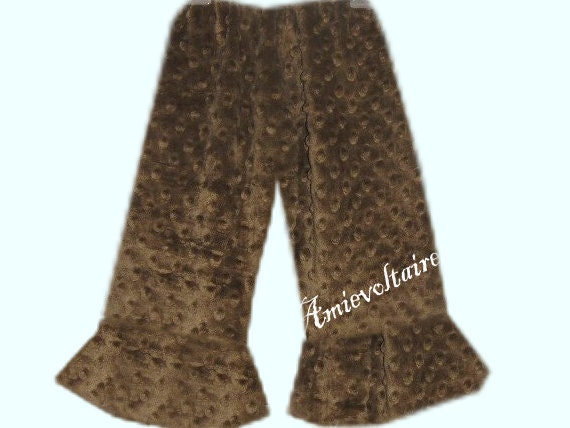 Girls Light Brown Minky Polka Dot Ruffle Pants sizes 12m 2t 3t 4t 5t 6 7 8 10 - Amievoltaire