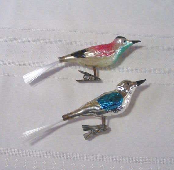 Vintage Clip On Bird Ornaments Set of 2 by iHeartShinyBrite