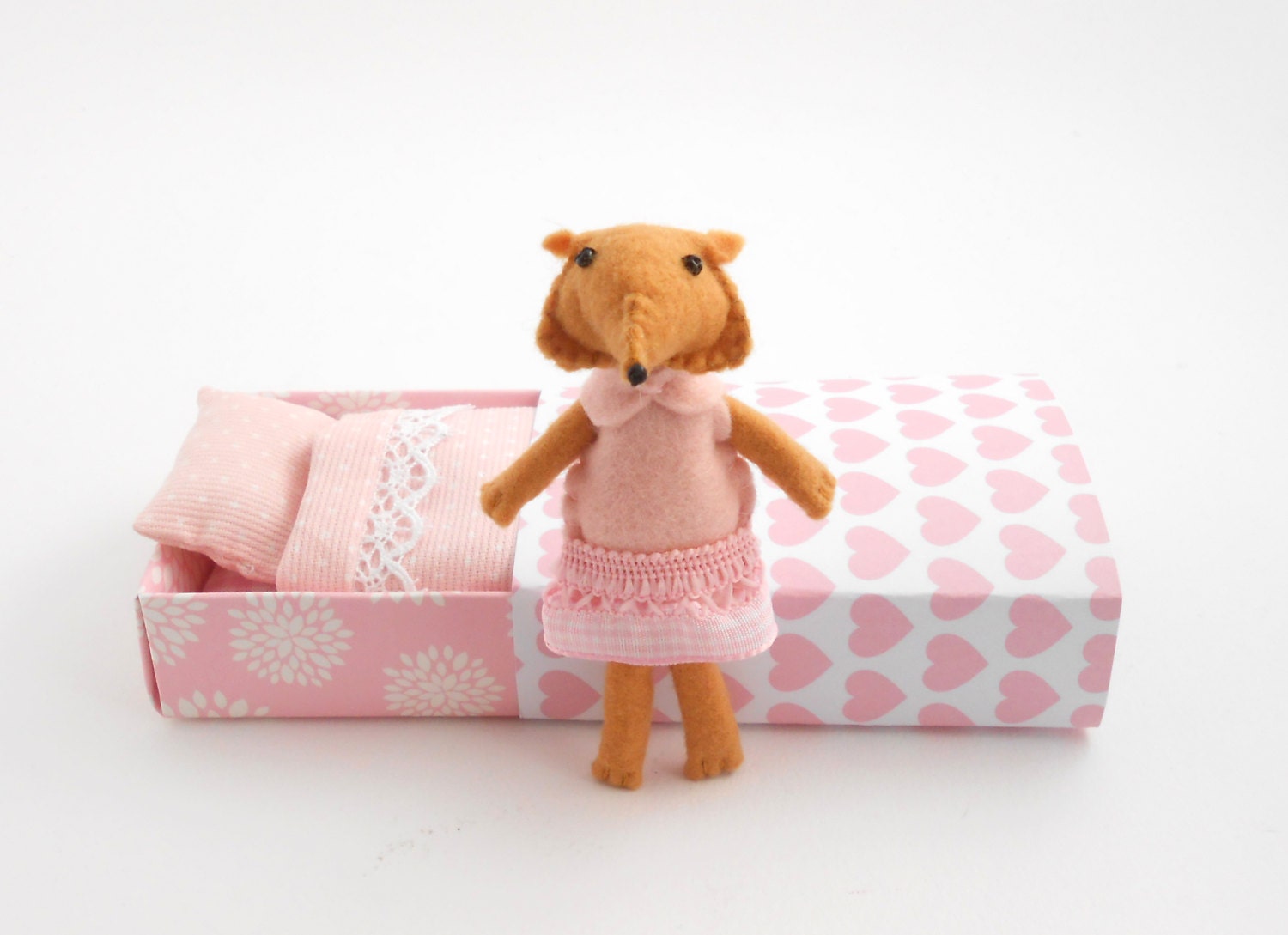 Pink felt fox, pocket animal, stuffed animal - atelierpompadour