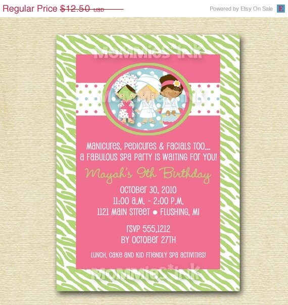 10% Off Holiday Sale Modern Spa Party Birthday Invite - PRINTABLE INVITATION DESIGN Il_570xn