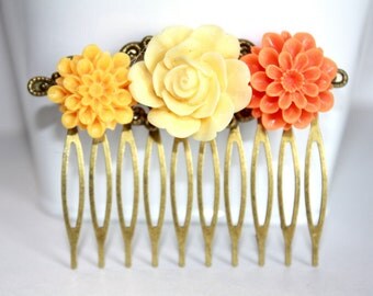 Items similar to Orange Blossom Lily Set of Two Flower Hair Combs